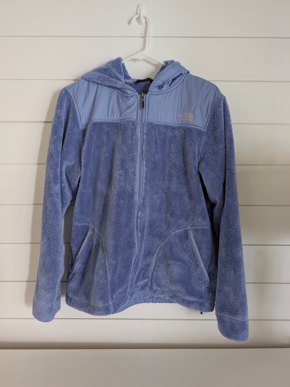 The North Face Women's Blue/Purple Fuzzy Hooded Zip Up Jacket Sz Large